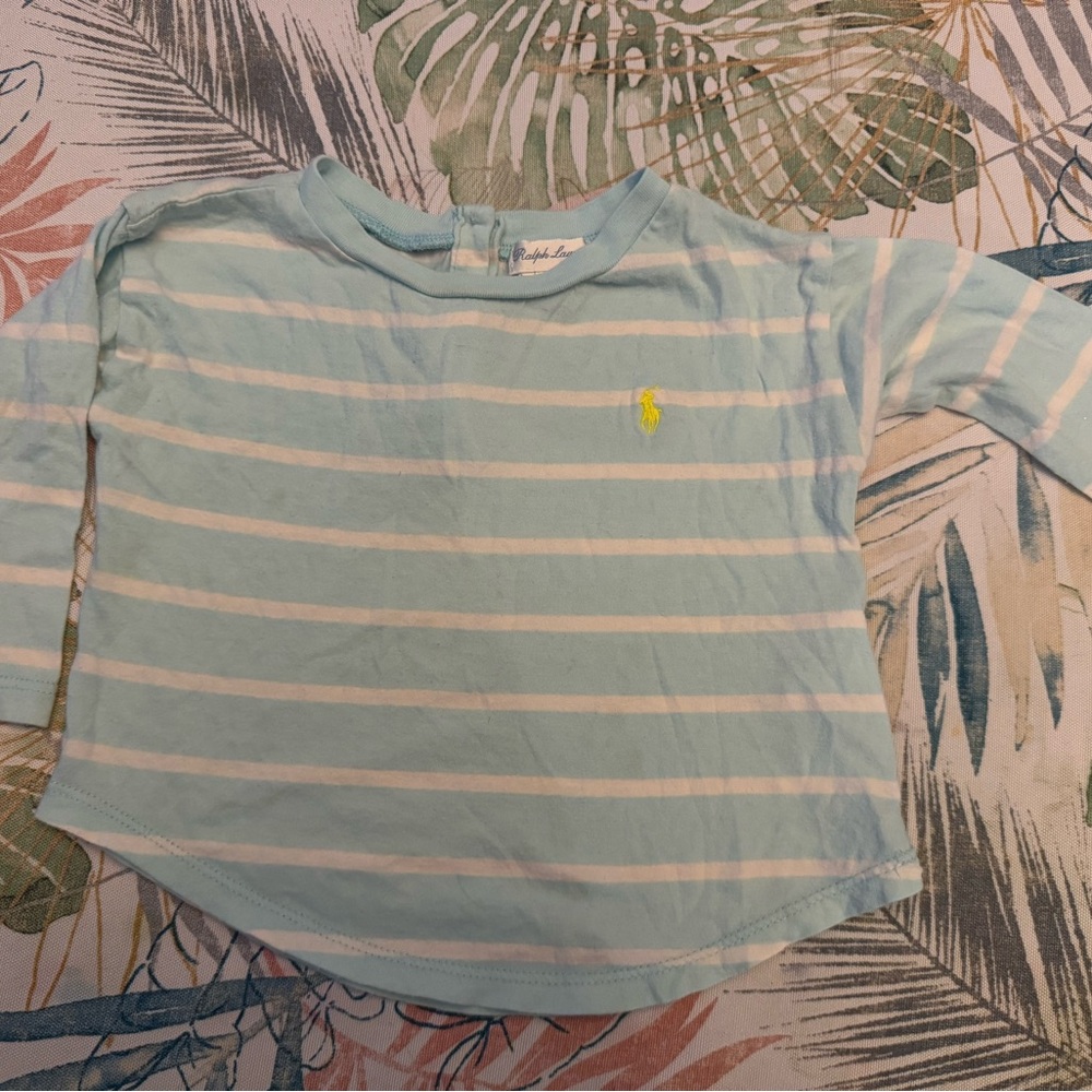 Ralph Lauren Kids Light Blue Striped Long Sleeve Tee